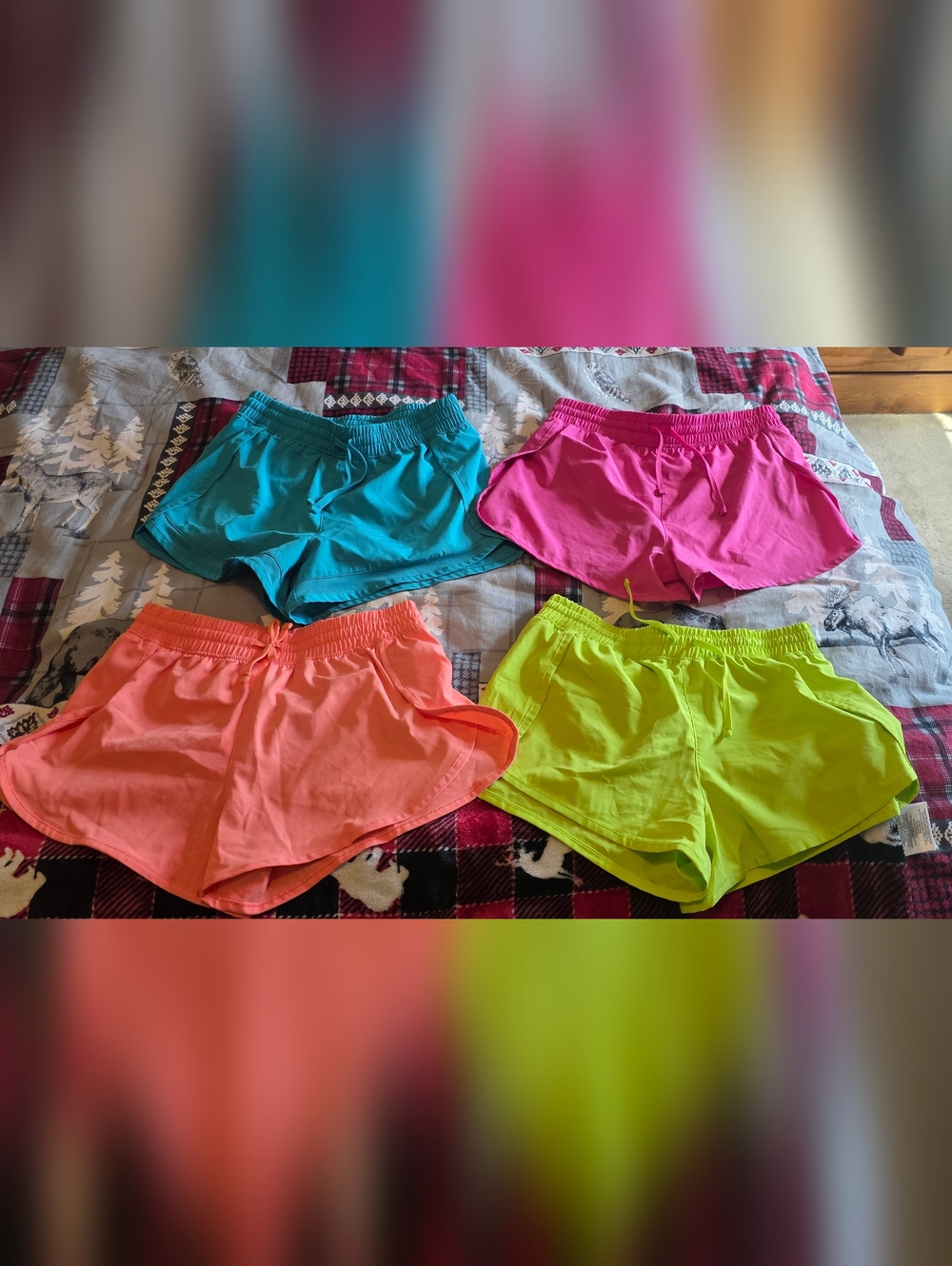 Girl's Neon Elastic-Waist Active Shorts - Pink, Teal, Coral, Lime